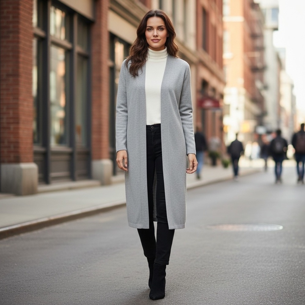 Eileen Fisher Gray Organic Linen Long Cardigan Capsule Wardrobe XXS Minimalist